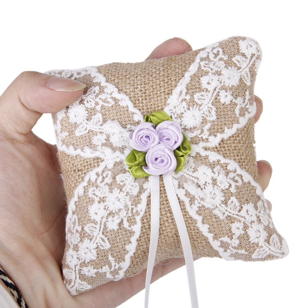 Ring Bearer Pillow - Brown Burlap Wedding Ring Pillow Lace