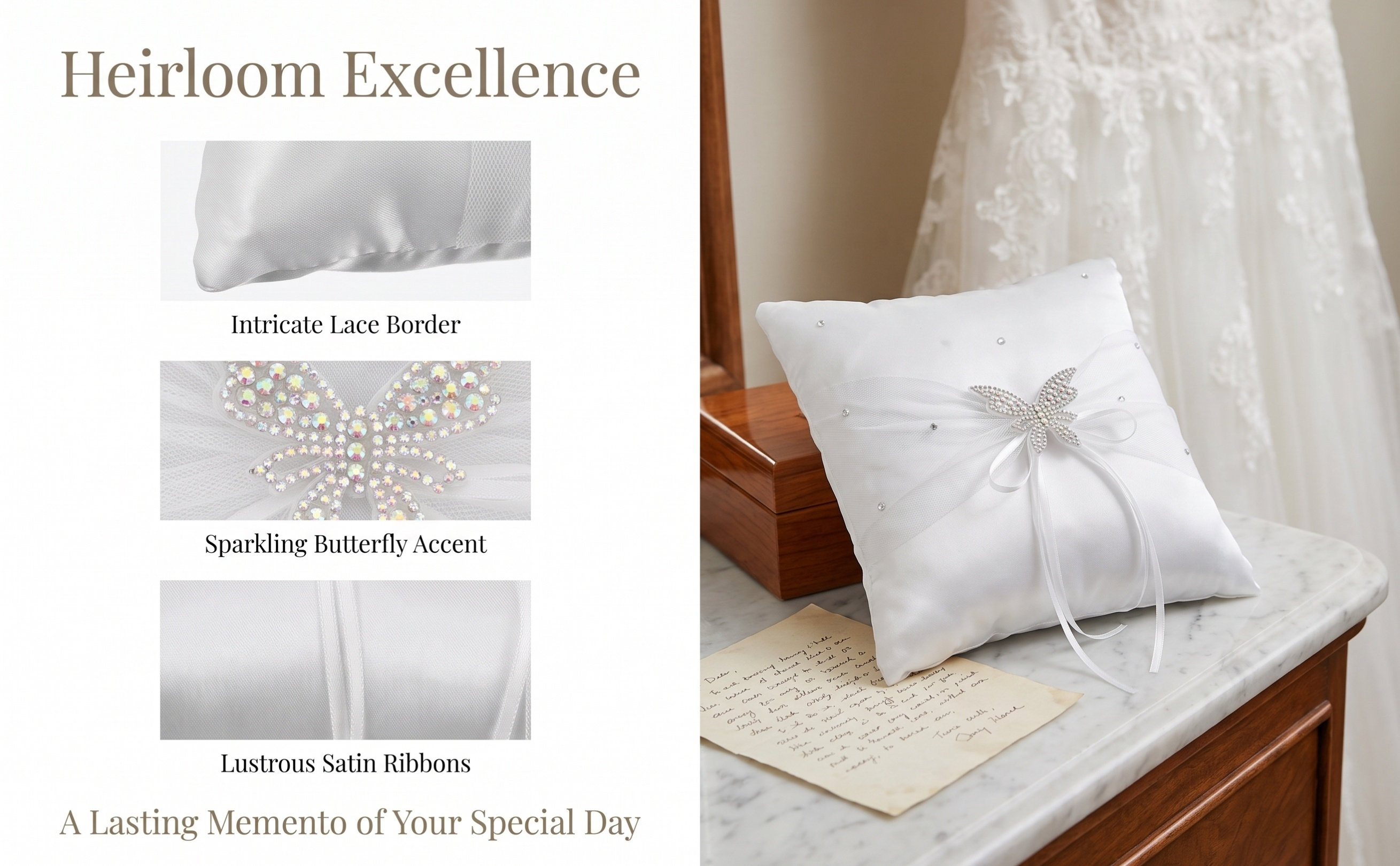 White Satin Wedding Ring Pillo - огляд і ціна Ring Bearer Pillow
