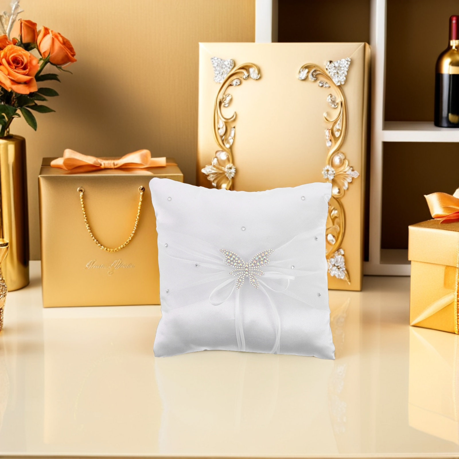 White Satin Ring Pillow Rhines - огляд і ціна Ring Bearer Pillow